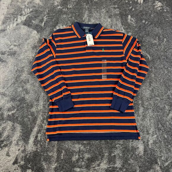 Polo Ralph Lauren Polo Long Sleeve Boys M 12/14 Stripe Orange Blue NWT - Picture 1 of 10